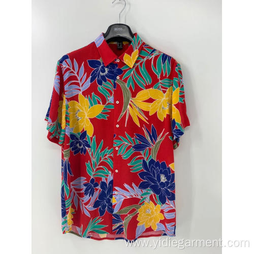 Tropical Print Shirt Men's Short Sleeve Button Down Casual Shirt Factory